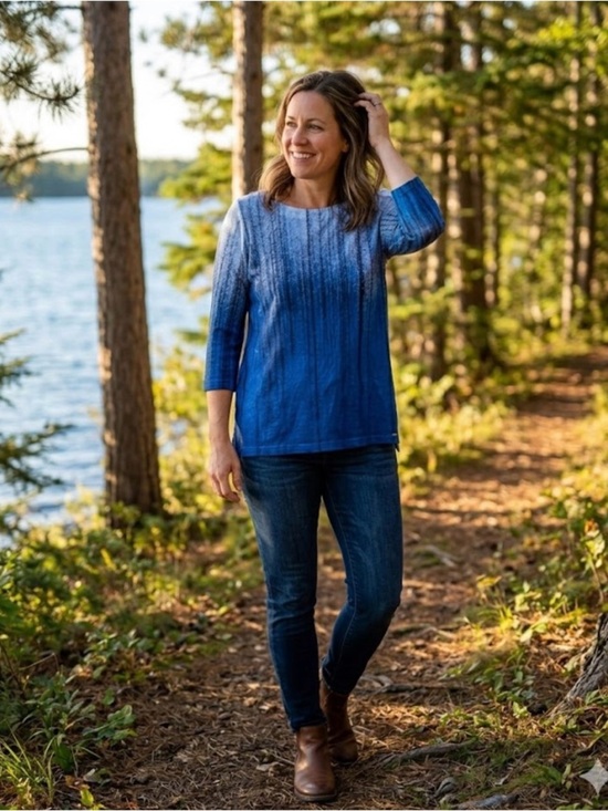 FDJ Tops - FDJ Ombre Forest Print 3/4 Sleeve Knit Top
